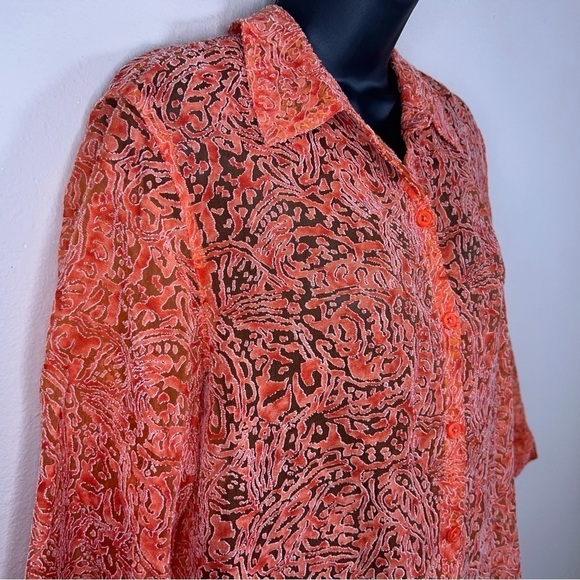 VINTAGE LARGE STUDIO WORKS BUTTON FRONT BLOUSE   SEMI SHEER - Picture 2 of 11